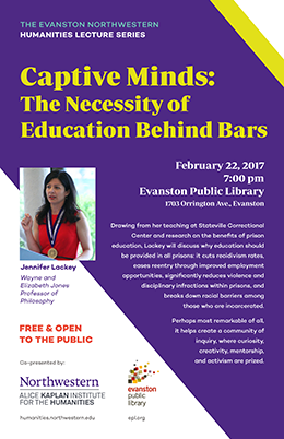 poster for Jennifer Lackey's talk on prison education